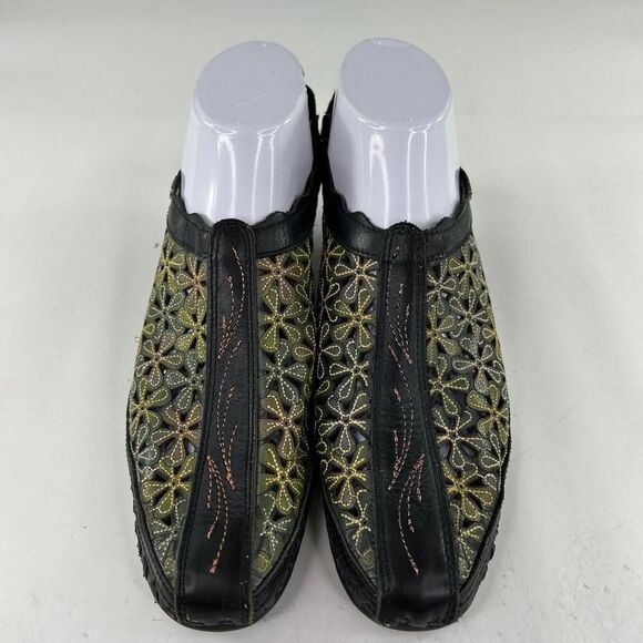Pikolinos Romano Floral Cutout Sandals Shoes US 8.5 Black Green Hippie Boho - Picture 4 of 10